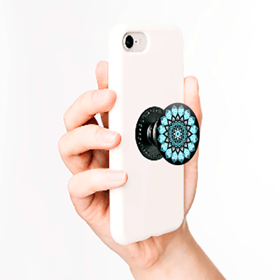 PopSockets Peace Mandala Sky Teal And White Mandala On Black