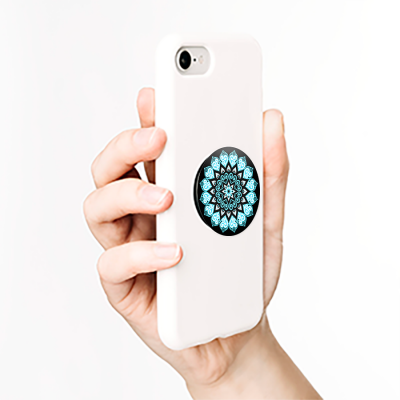 PopSockets Peace Mandala Sky Teal And White Mandala On Black