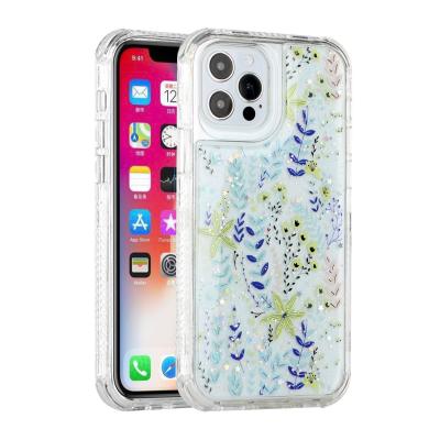 Floral Epoxy Design Hybrid Case Cover for iPhone 12 , iPhone 12 Pro