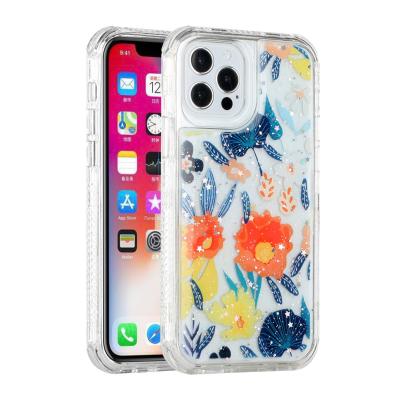 Floral Epoxy Design Hybrid Case Cover for iPhone 12 , iPhone 12 Pro
